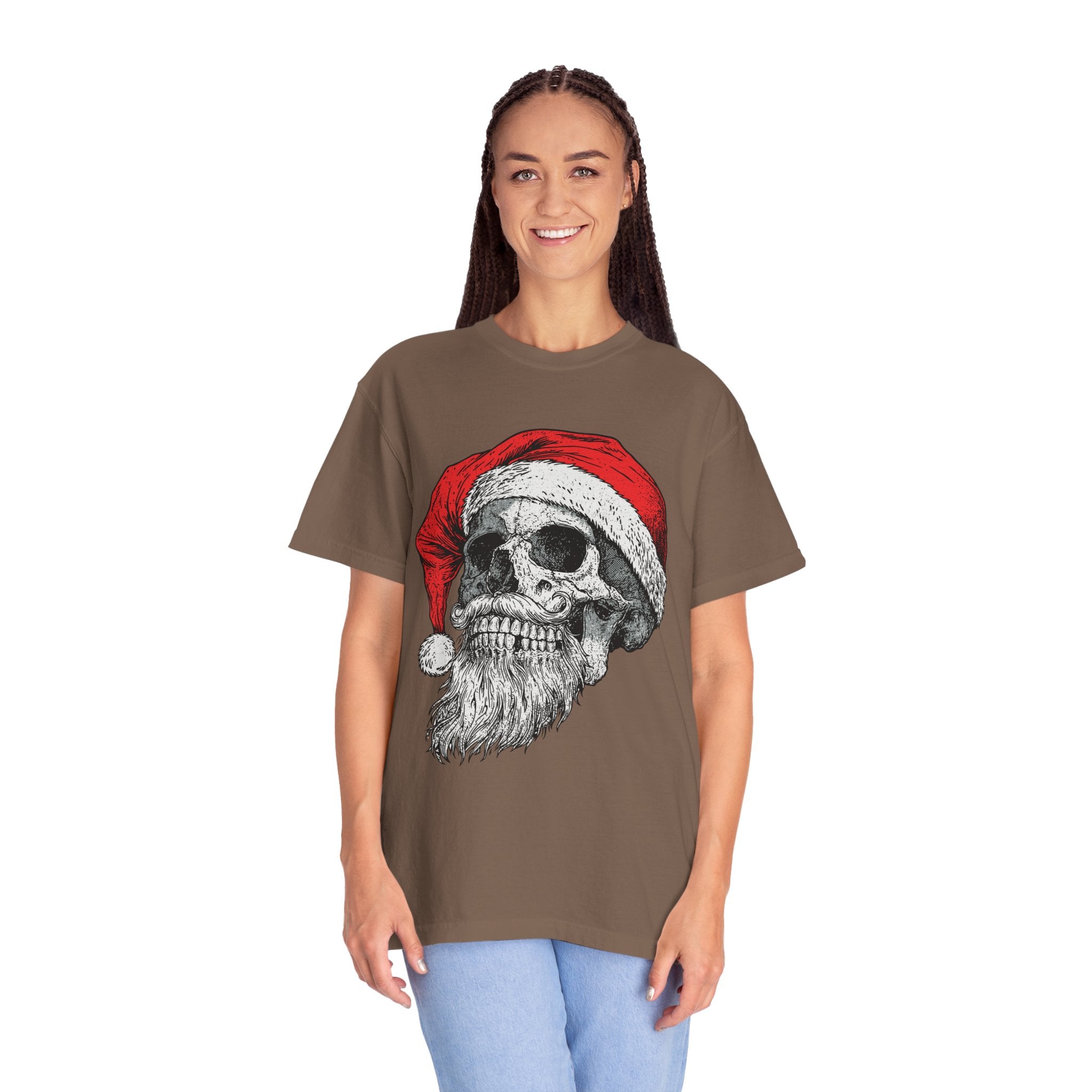 Skull Santa Shirt, Gothic Christmas T-Shirt, Creepy Holiday Skeleton Tee, Alternative Xmas Gift for Metalhead, Biker or Horror Fan
