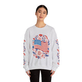 Floral American Flag Sweatshirt, Patriotic USA Pullover, Red White Blue Flower Top, Fourth of July Outfit, Americana Gift for Women
