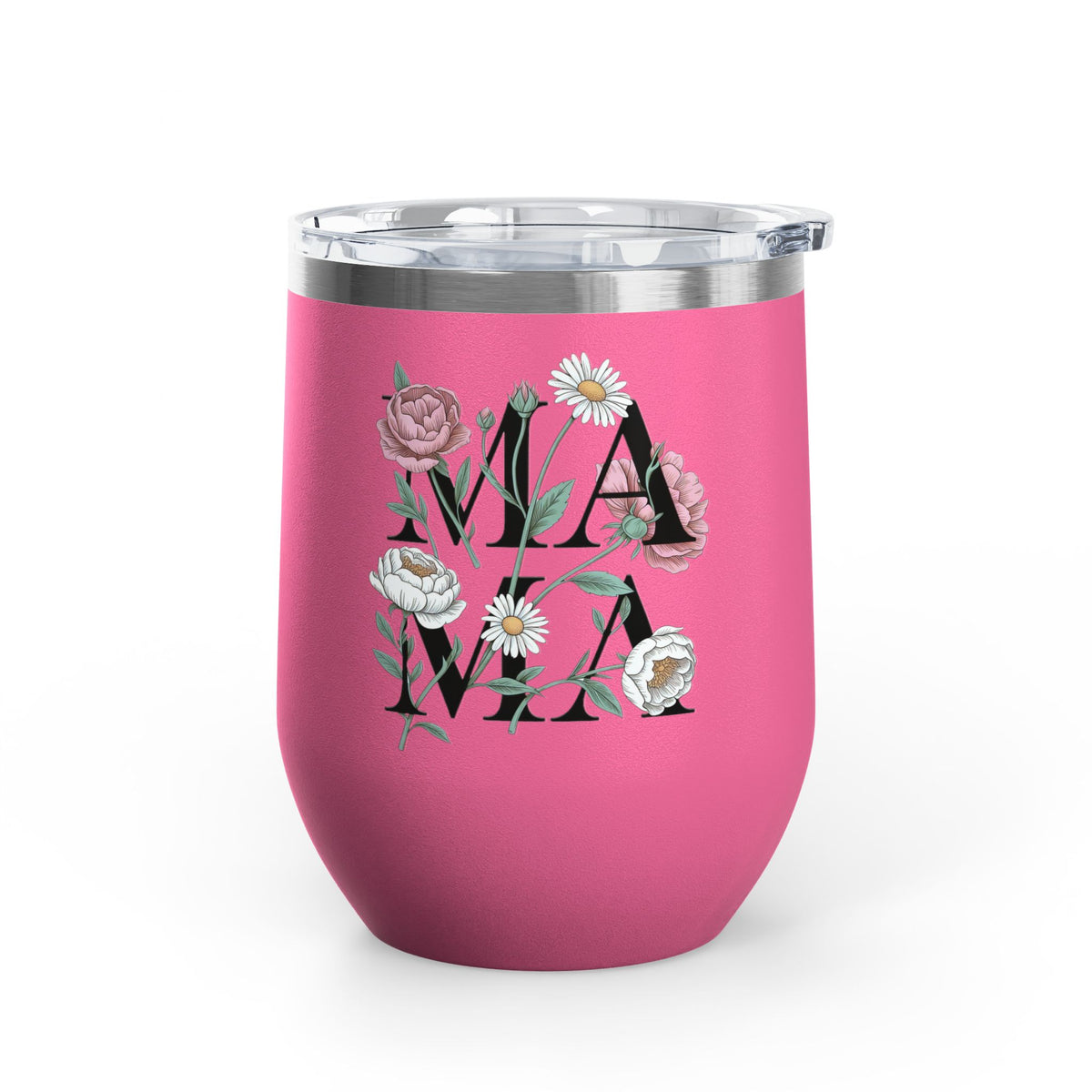 Floral Mama Wine Tumbler, Flower Wine Cup for Mom, Botanical Drinkware, Mothers Day Gift for Mom, Feminine Coffee and Wine Tumbler