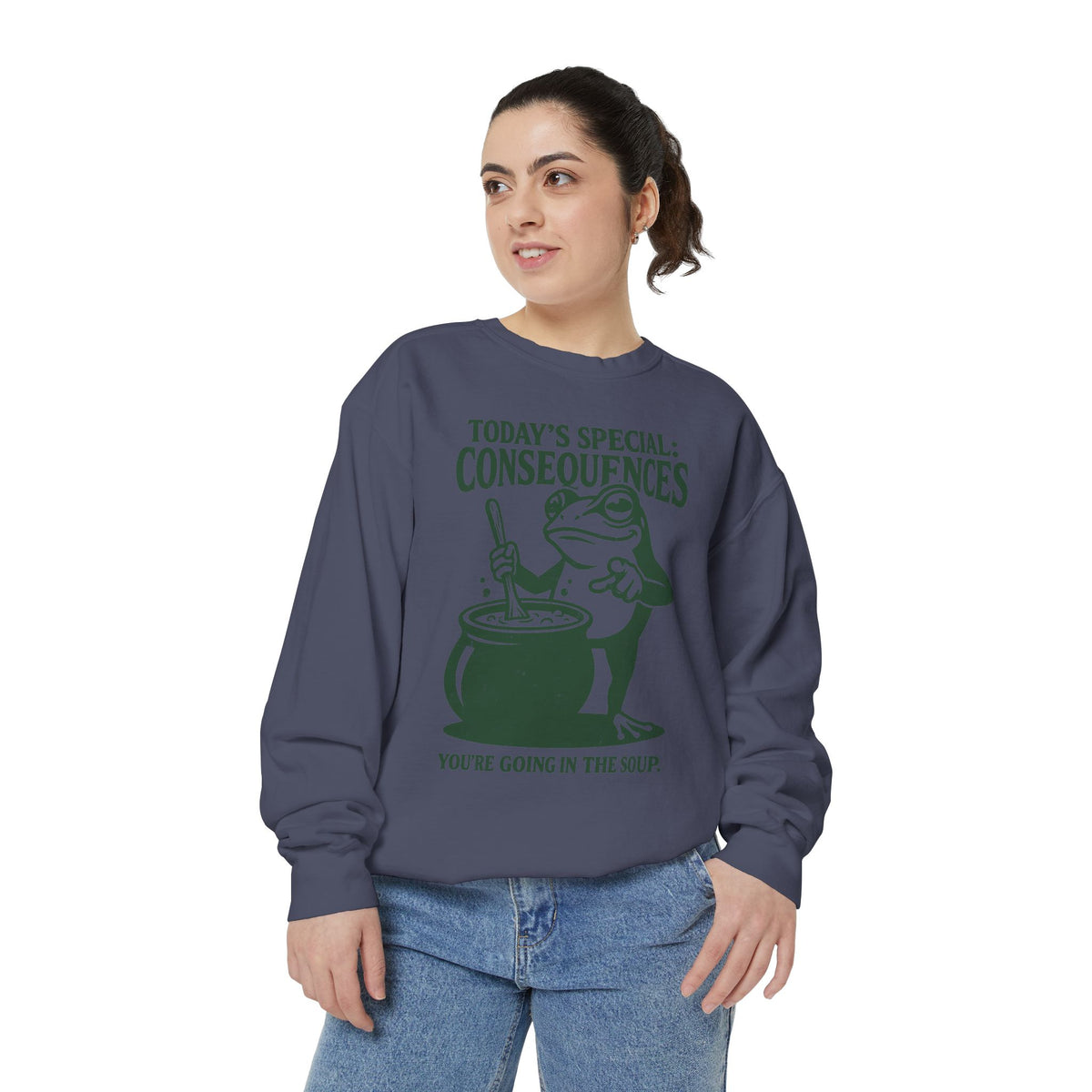 Funny Frog Comfort Colors Sweatshirt, Today's Special Consequences Graphic Crewneck, Sarcastic Meme Sweatshirt Gift