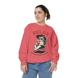 Funny Cat Lover Comfort Sweatshirt, Relax Nothing Is Under Control Crewneck, Sarcastic Cat Mom Comfort Sweatshirt Gift