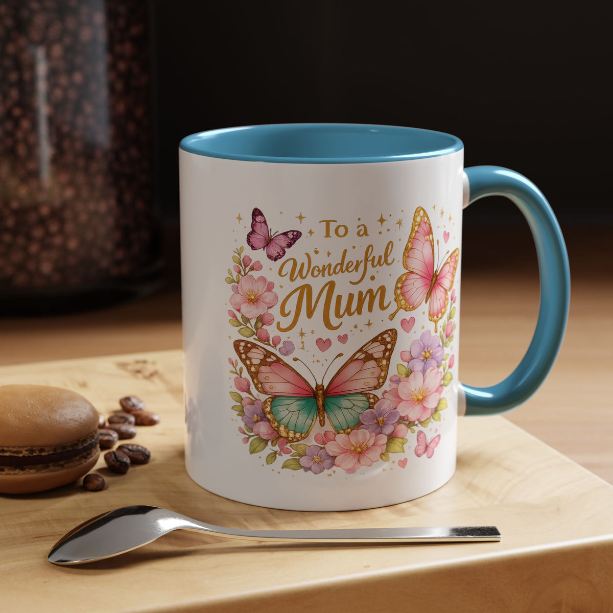 To My Wonderful Mum Butterfly Mug, Floral Mom Coffee Mug, Mother's Day Gift for Mum, Butterfly Coffee Cup, Mom Appreciation Gift