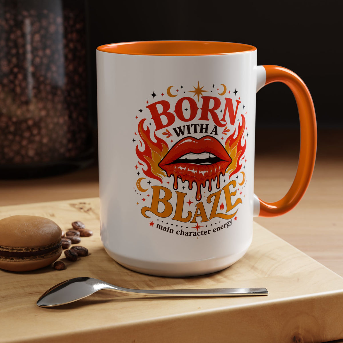 Born With a Blaze Coffee Mug, Main Character Energy Mug, Fiery Lips Aesthetic Cup, Bold Attitude Gift for Women, Trendy Coffee Mug