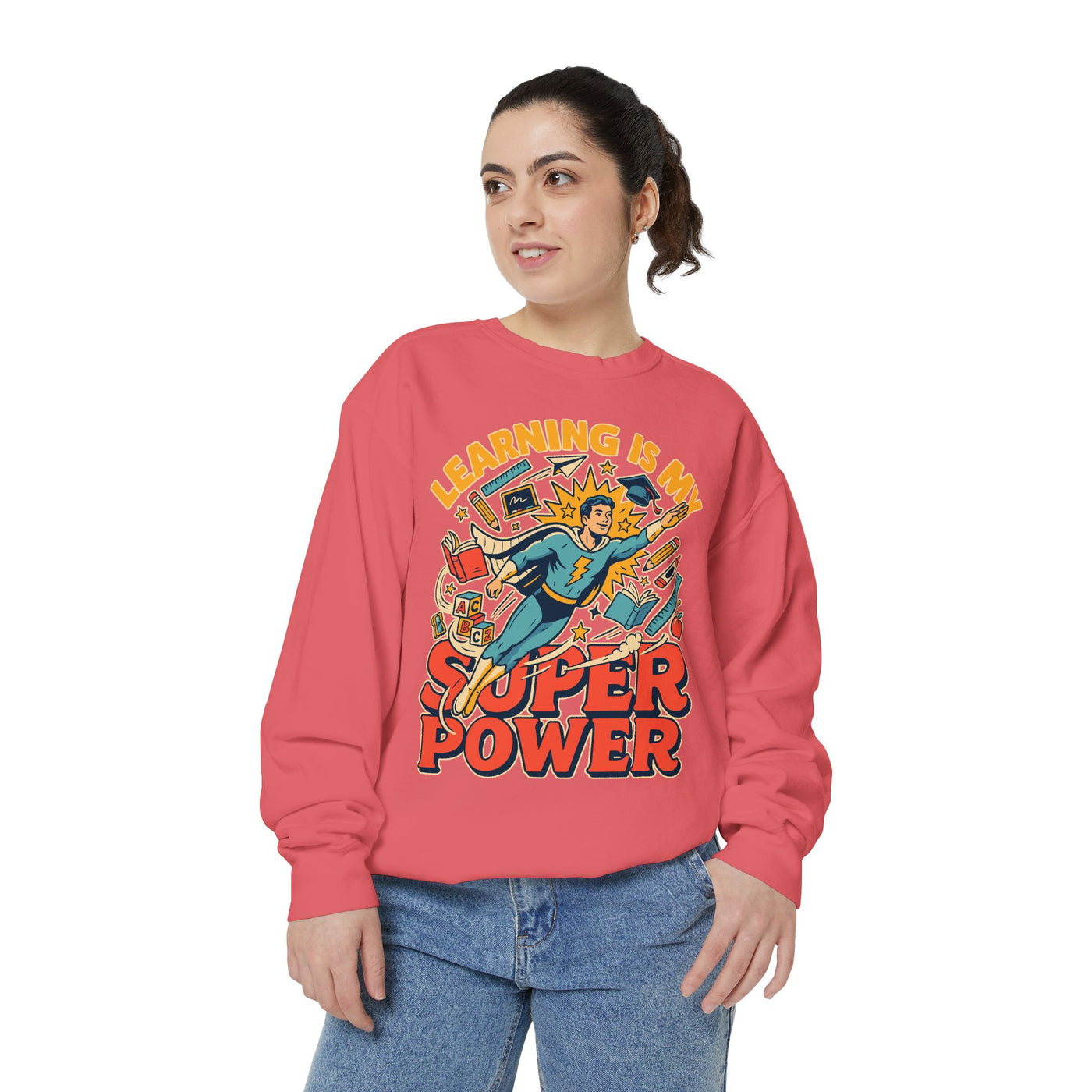 Teacher Comfort Colors Sweatshirt, Learning Is My Superpower Shirt, Elementary Teacher Gift, Classroom Sweatshirt for Educators