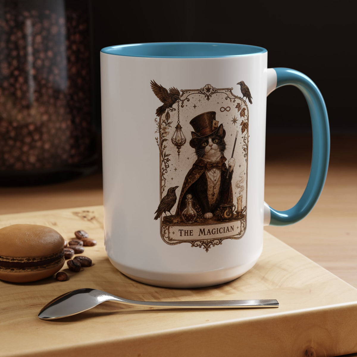 Black Cat Magician Tarot Coffee Mug, Mystic Cat Tarot Card Mug, The Magician Cat Cup, Witchy Gothic Gift for Cat Lovers