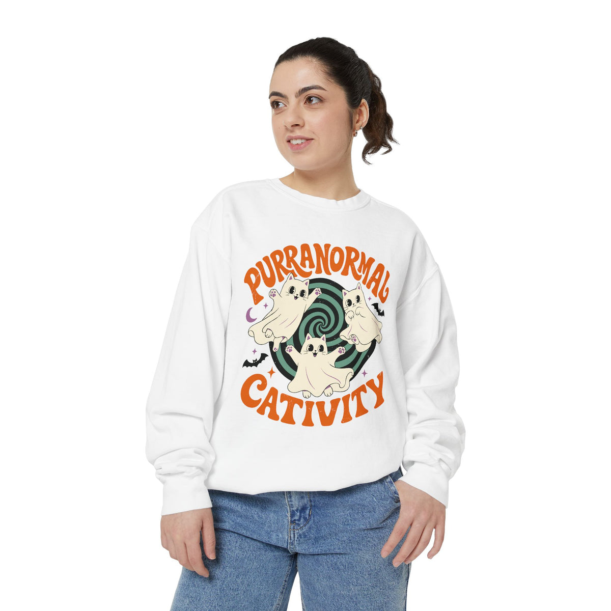 Purranormal Cativity Sweatshirt, Funny Halloween Cat Crewneck, Ghost Kitty Shirt for Cat Lover, Spooky Season Gift, Cute Fall Outfit