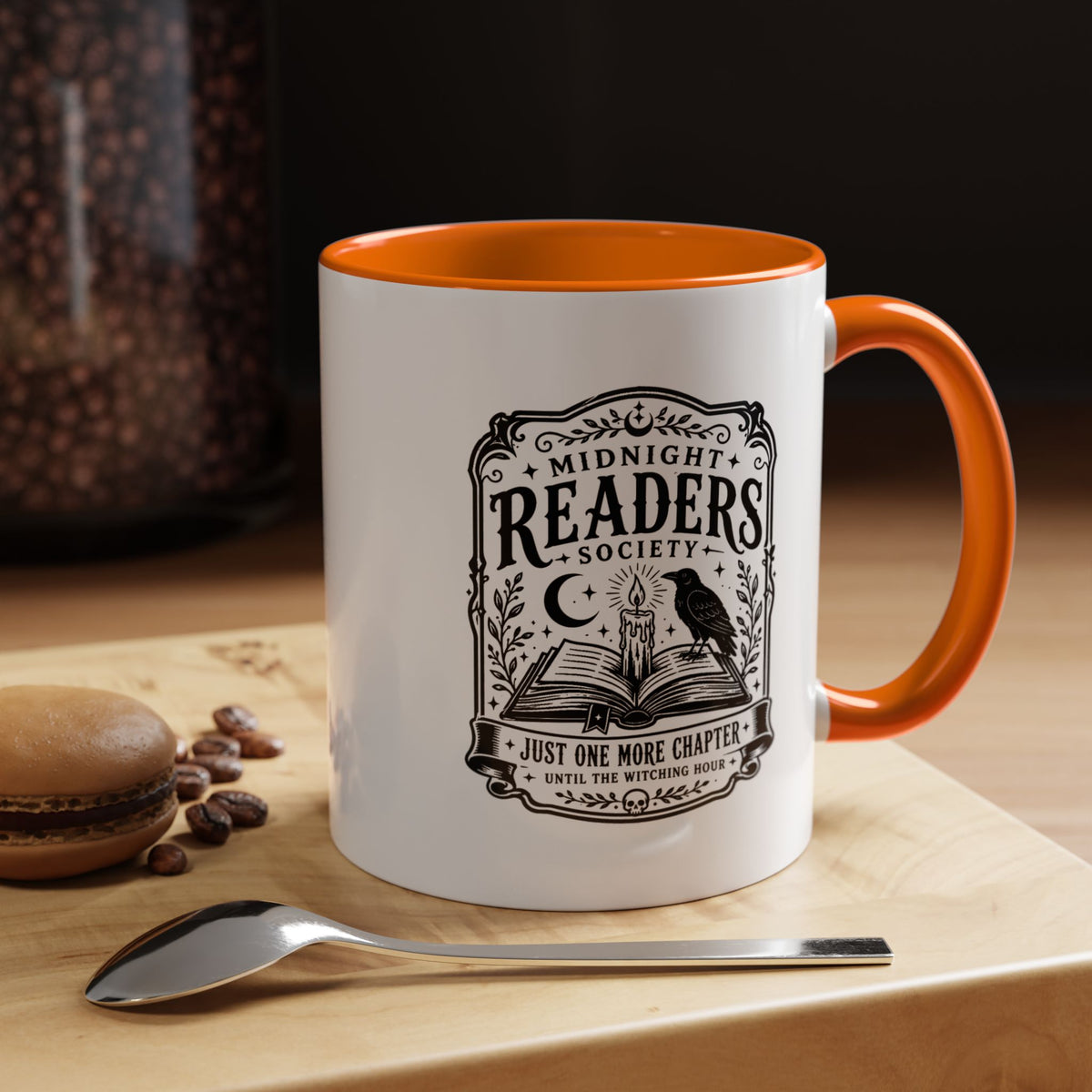 Midnight Readers Society Mug, Gothic Raven Book Black Accent Coffee Cup, Dark Academia Gift for Book Lover, Librarian or Night Reader