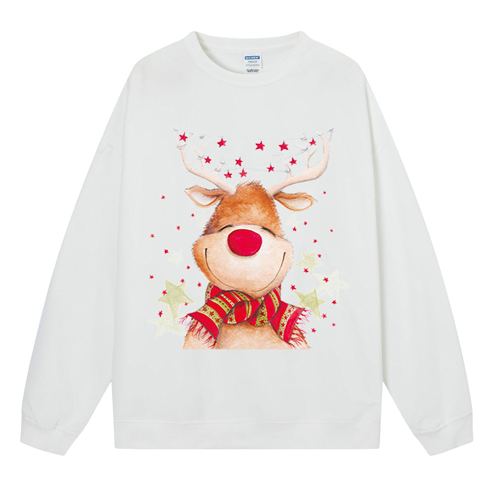 Christmas fawn reindeer hooded round neck Christmas hoodie