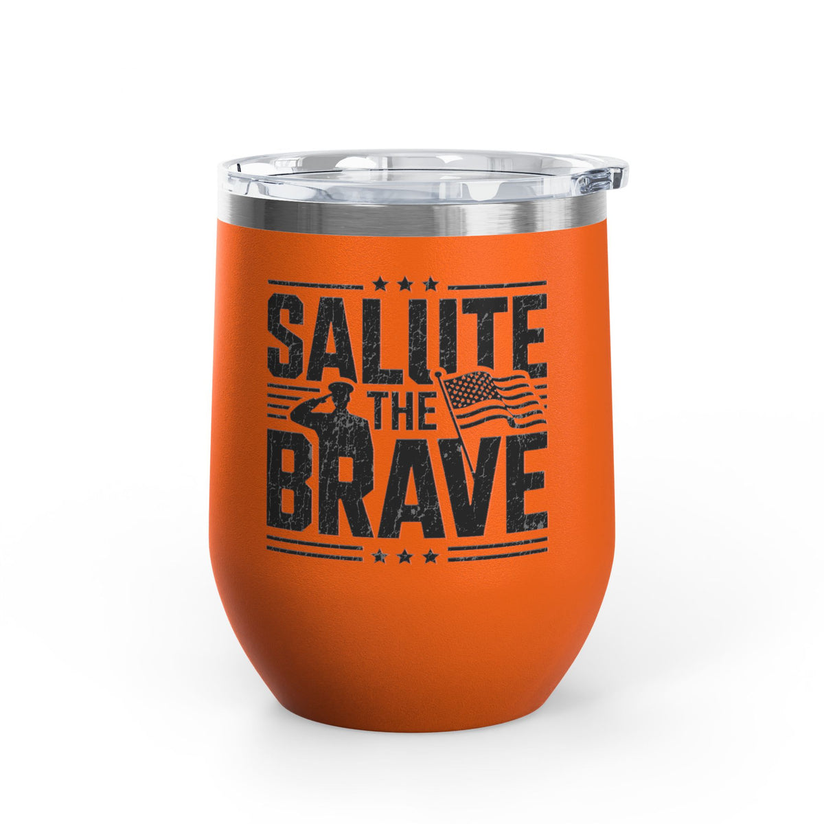 Patriotic Military Wine Tumbler, Salute the Brave Drinkware, Veteran Gift, Soldier Appreciation Gift, American Flag Wine Cup