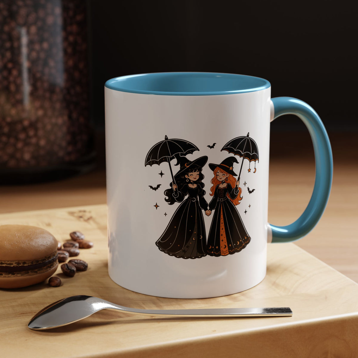 Witch Best Friends Mug, Gothic Halloween Black Accent Coffee Cup, Cute Matching Costume Gift for Bestie, Sister, Girlfriend or Partner