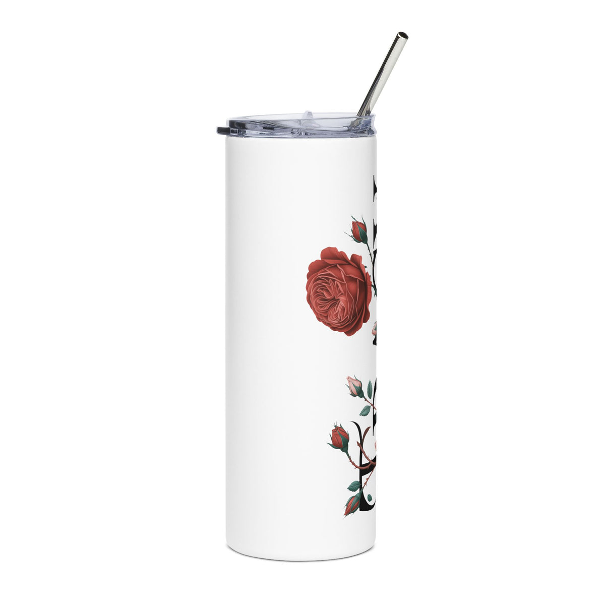 Personalized Floral Name Skinny Tumbler, Custom Rose Monogram Cup, Feminine Drinkware, Personalized Gift for Her, Birthday Gift