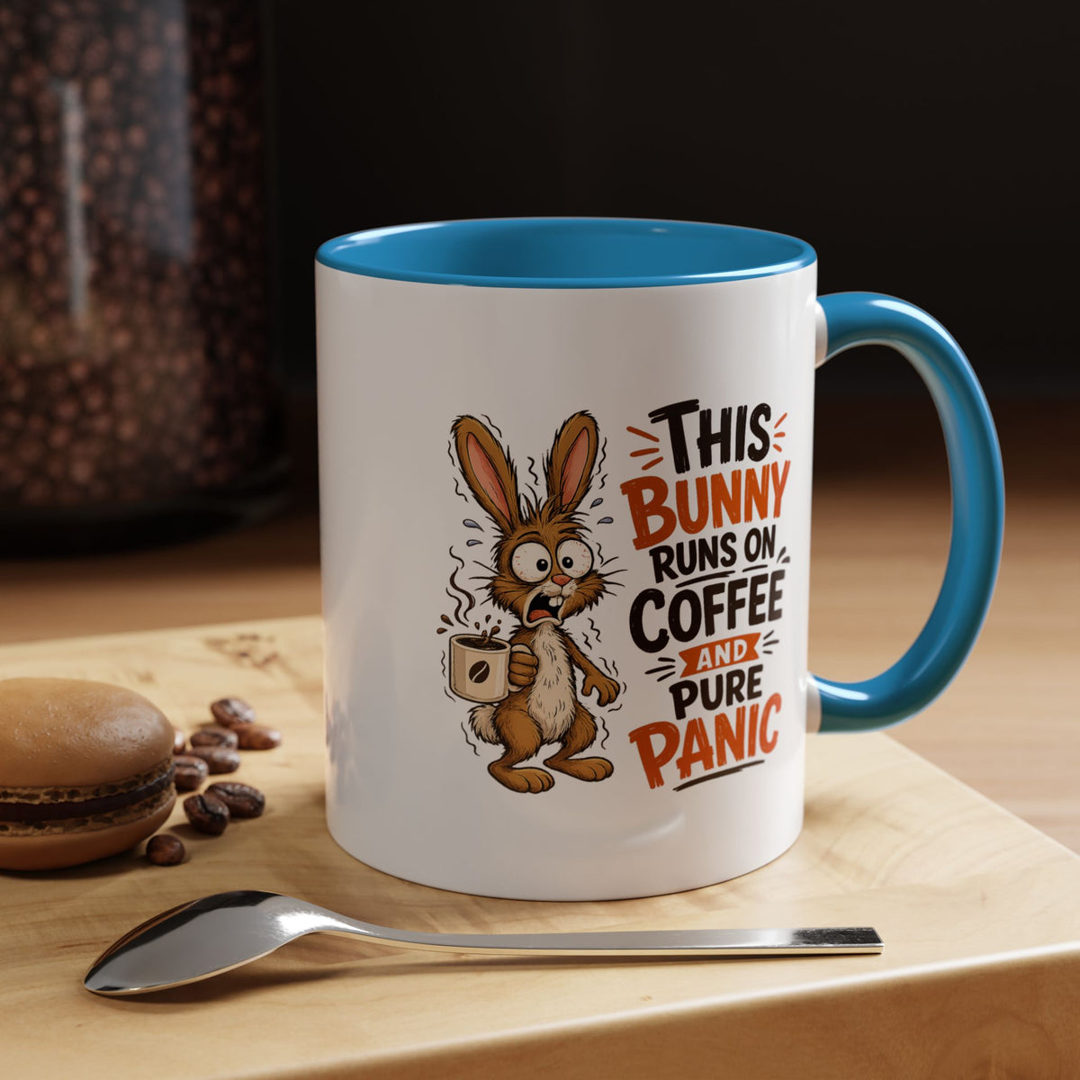This Bunny Runs on Coffee and Pure Panic Coffee Mug, Funny Rabbit Lover Gift for Friends, Cute Sarcastic Ceramic Tea Cup with Black Handle
