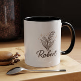 Personalized Name Mug, Lily of the Valley Black Accent Coffee Cup, Unique Custom Name Gift for Him, Dad, Grandpa, Birthday or Memorial