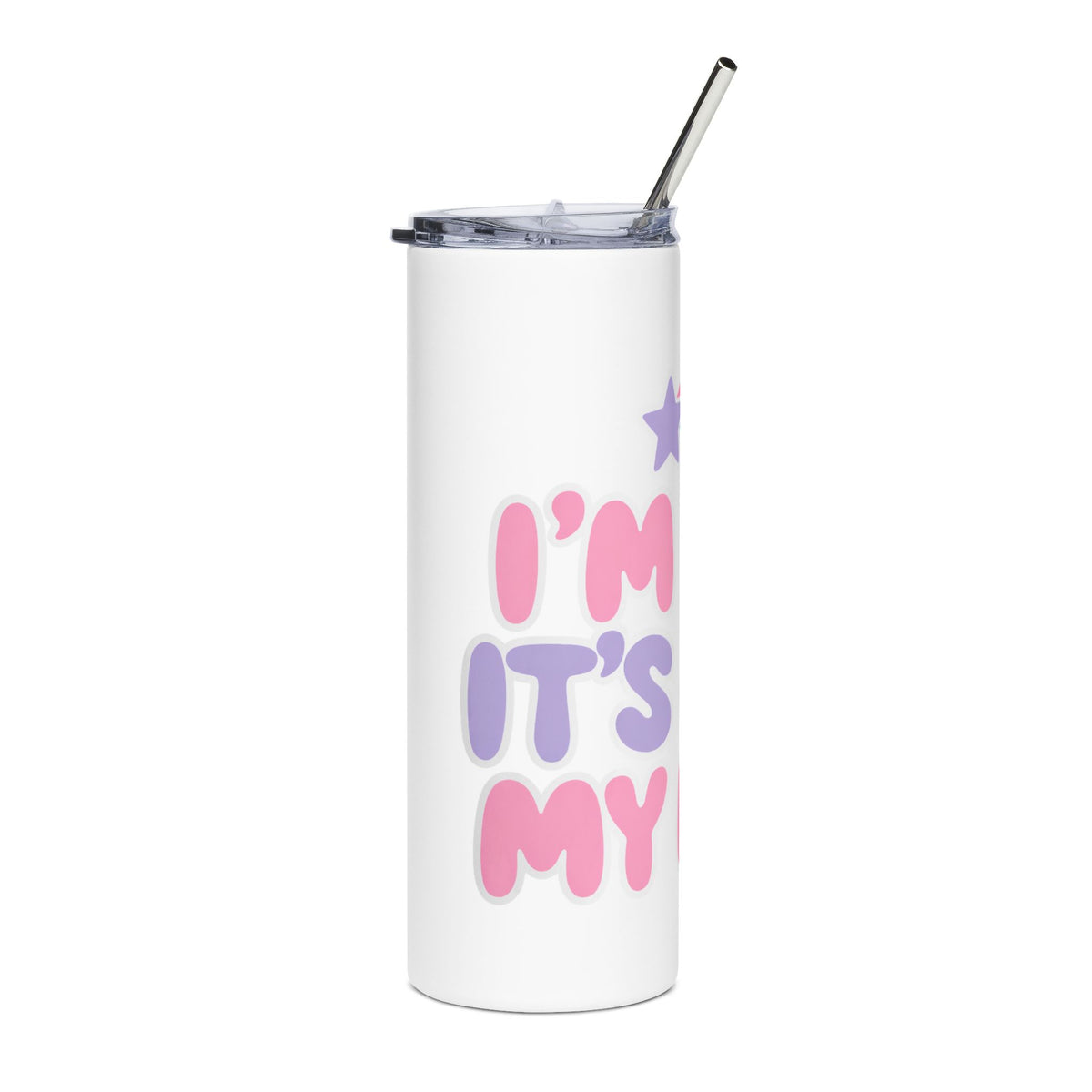 Funny Sarcastic Skinny Tumbler, I'm Fine It's Just My Face Pastel Quote, Sassy Drinkware Gift for a Best Friend or Your Favorite Coworker