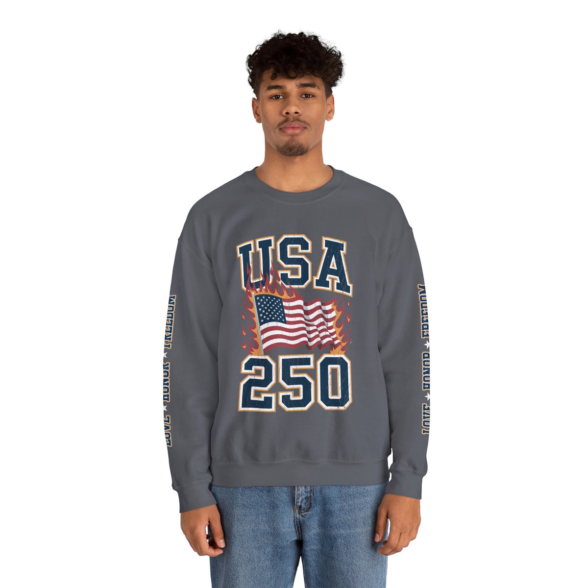 USA 250 Sweatshirt, American Flag Crewneck, Patriotic Pullover, USA 250th Anniversary Gift, Fourth of July Shirt, Americana Top