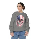 American Flag Skull Sweatshirt, Distressed Patriotic Graphic for Biker Outfits, Fourth of July Style, Birthday Gift for Skull Art Lovers