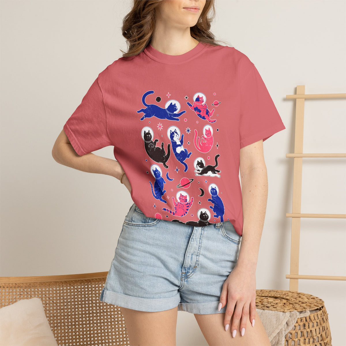 Space Cat Shirt Comfort Colors Tee, Astronaut Cat Graphic T Shirt, Galaxy Cat Lover Gift, Cute Cosmic Kitty Shirt for Women