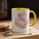 Personalized Butterfly Initial Mug, Custom Name Coffee Mug for Girls and Women, Pink Floral Monogram Cup, Birthday Gift, Custom Letter Mug