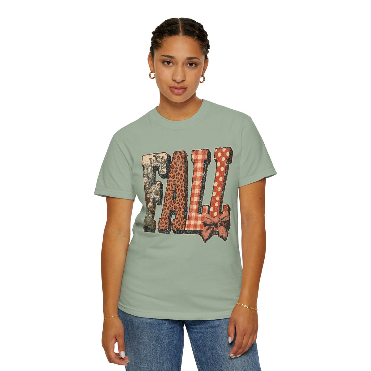 Patchwork Fall Shirt, Floral Leopard Plaid Autumn Graphic Tee, Coquette Bow Seasonal Gift for Women, Cozy Thanksgiving Outfit for Her