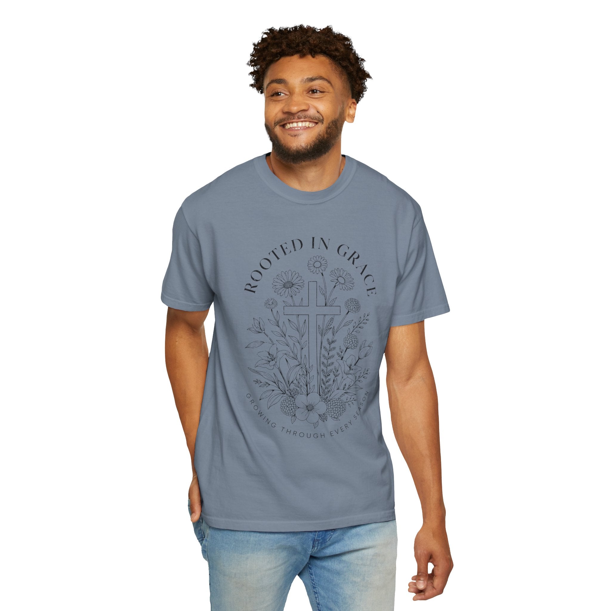 Comfort Colors Rooted in Grace Shirt, Christian Floral Cross Tee, Faith Based Graphic Shirt, Religious Gift for Women, Bible Verse Tee