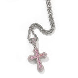 Blue Zircon Cross Necklace Hip Hop Fashion Heavy Industry Diamond Studded Versatile Sweater Chain