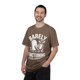Funny Coffee Lover Comfort Colors Shirt, Barely Functioning But Still Caffeinated Tee, Gothic Humor Graphic Shirt, Espresso Addict Gift