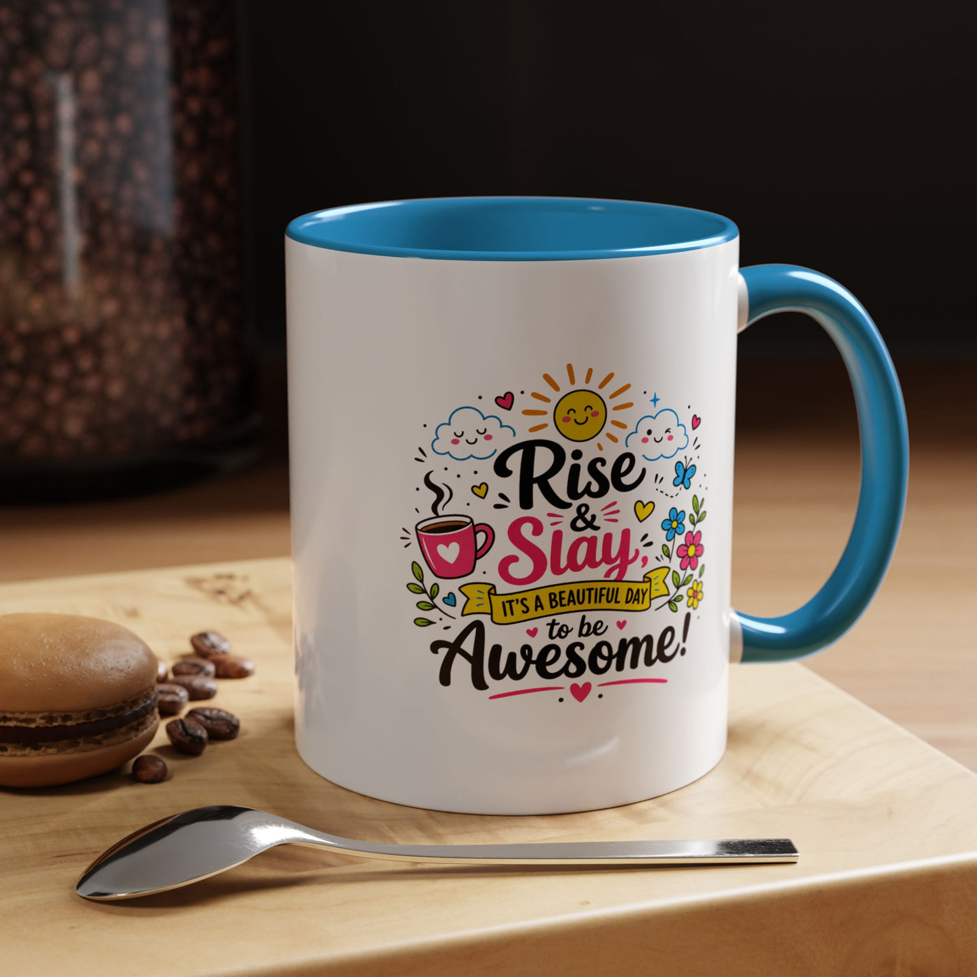 Rise and Slay Motivational Mug, Positive Quote Coffee Cup, Inspirational Gift for Her, Coworker Encouragement, Morning Routine Drinkware