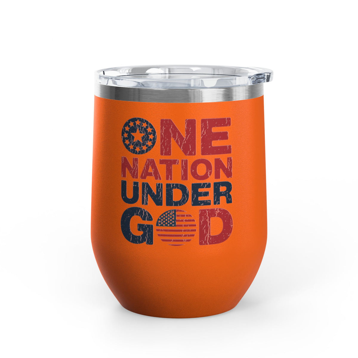 Patriotic Wine Tumbler, One Nation Under God Drinkware, American Pride Gift, Faith Inspired Gift for Her or Him, Red White Blue Cup