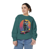 Retro Skateboard Cat Sweatshirt, Rainbow Sunglasses Kitty Crewneck, Funny Cat Lover Gift, Vintage Skater Graphic Cozy Pullover Top