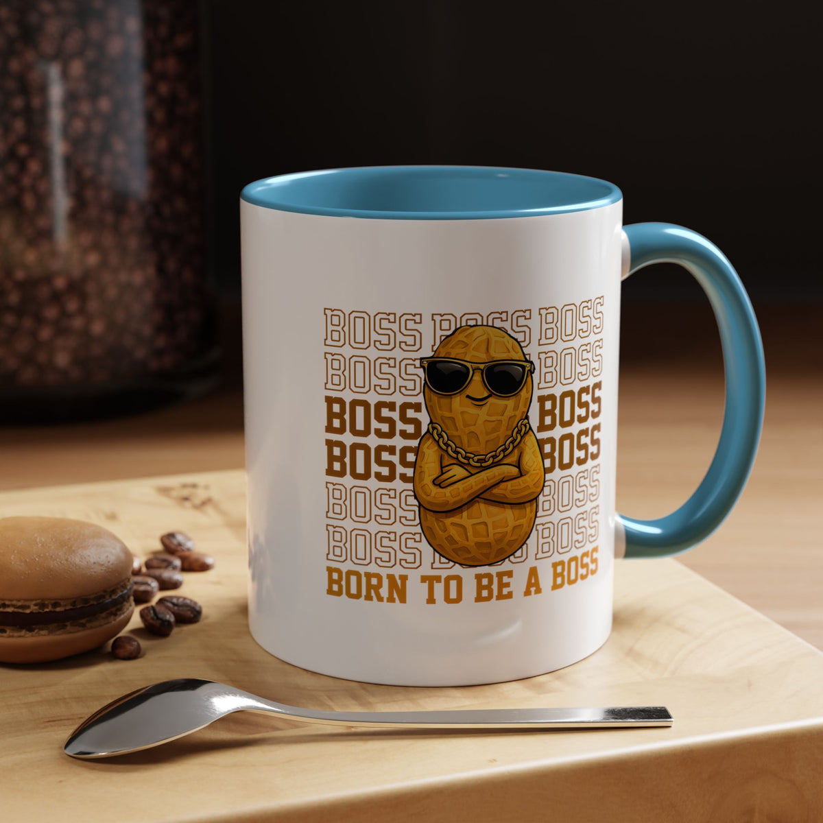 Born To Be A Boss Coffee Mug, Funny Peanut Office Joke Gift for Coworkers, Sarcastic Corporate Manager Ceramic Tea Cup with Orange Handle