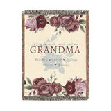 Personalized Grandma Woven Blanket, Rose Floral Throw, Grandmother Gift, Custom Family Keepsake, Nana Birthday Gift, Cozy Living Room Decor