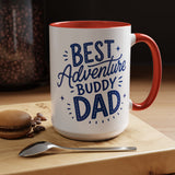Best Adventure Buddy Dad Coffee Mug, Father's Day Gift from Kids, Travel and Hiking Outdoor Papa Ceramic Tea Cup with Black Handle