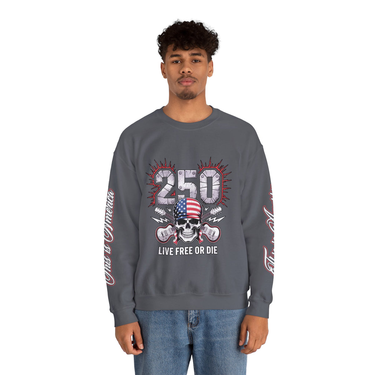 250 Live Free or Die Sweatshirt, Patriotic Skull Crewneck, American Flag Pullover, USA 250th Anniversary Gift, Fourth of July Top
