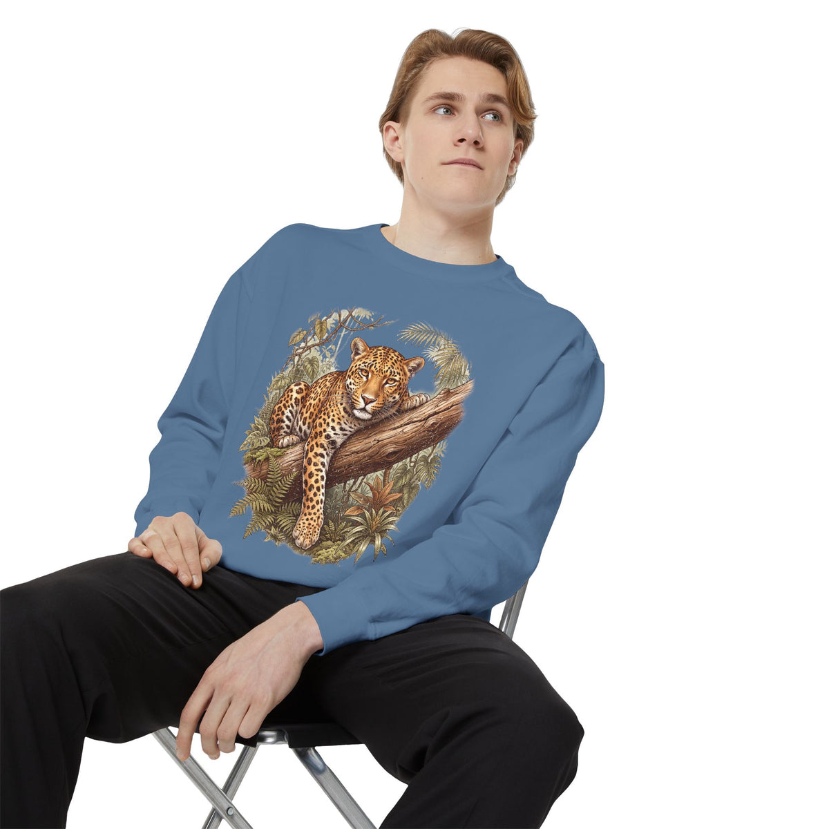 Vintage Leopard Jungle Sweatshirt, Tropical Big Cat Crewneck, Wildlife Nature Lover Gift, Botanical Safari Graphic Cozy Pullover Top