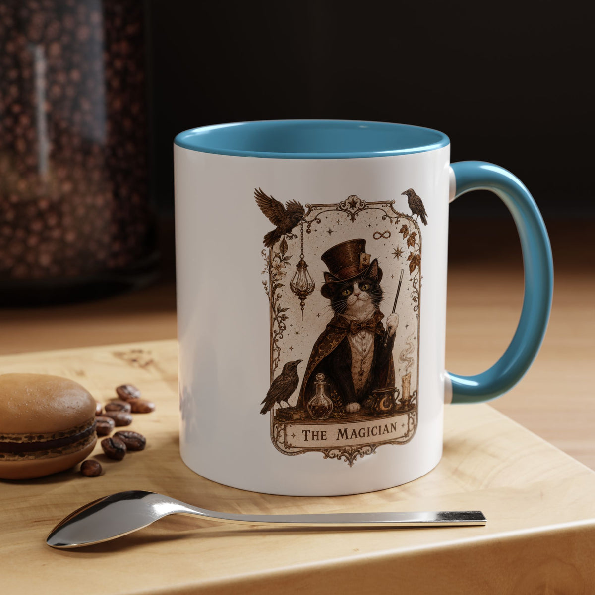 Black Cat Magician Tarot Coffee Mug, Mystic Cat Tarot Card Mug, The Magician Cat Cup, Witchy Gothic Gift for Cat Lovers