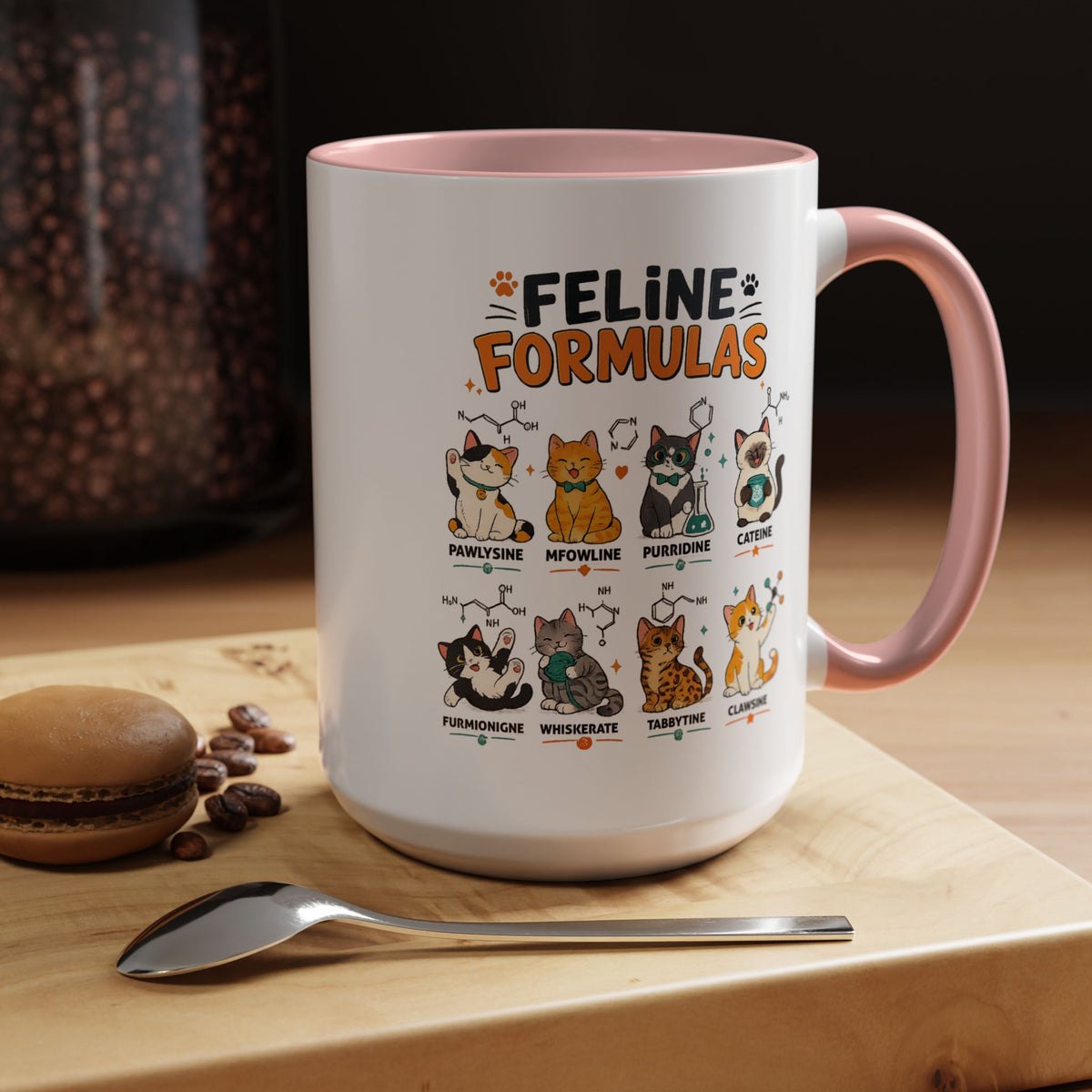 Funny Cat Science Coffee Mug, Feline Formulas Cat Lover Mug, Chemistry Cat Gift, Nerdy Cat Mom Cup for Scientists & Students