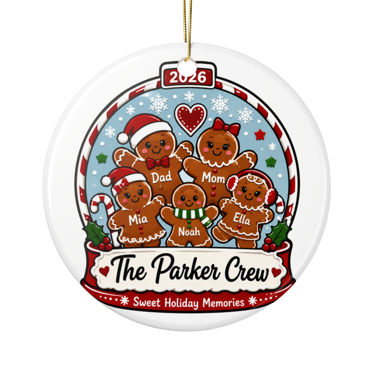 Personalized Gingerbread Family Snow Globe Ornament, Custom Family Names, Christmas Keepsake Gift