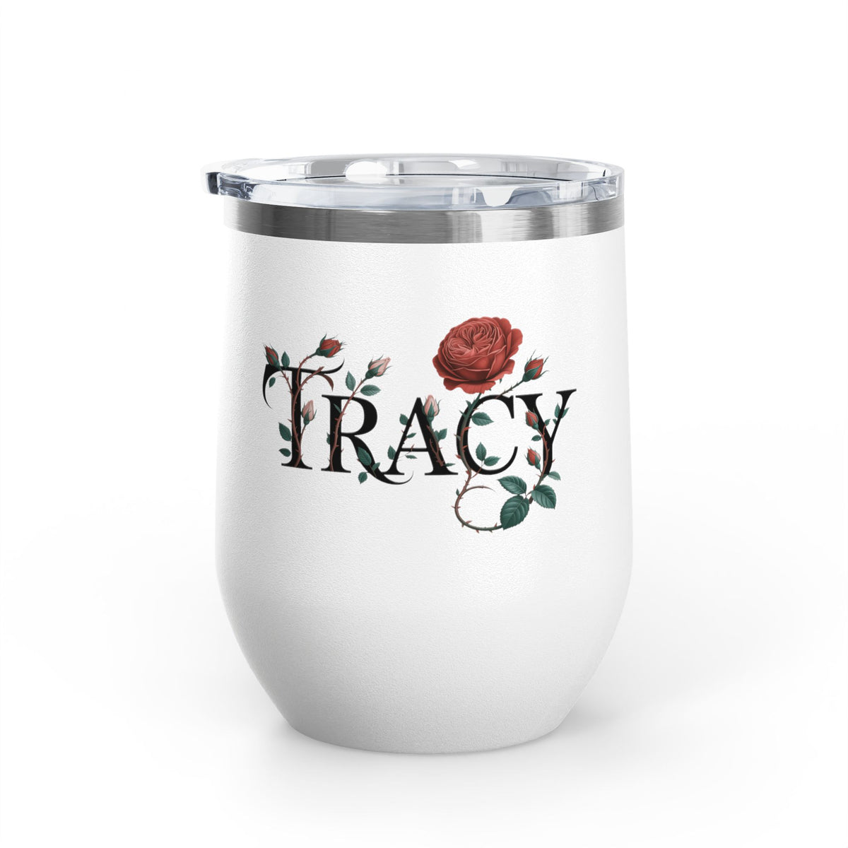 Personalized Floral Wine Tumbler, Custom Name Rose Tumbler, Botanical Drinkware for Women, Personalized Gift for Her, Garden Lover Gift