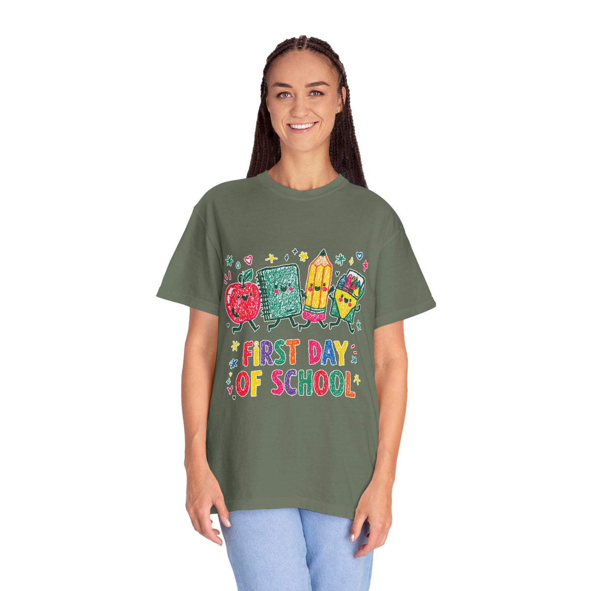 First Day of School T-Shirt, Colorful School Supplies Graphic Tee, Cute Teacher Outfit, Student Back to Class Gift, Classroom Shirt
