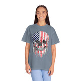 American Flag Skull Shirt, Distressed Patriotic Graphic for Biker Outfits, Fourth of July Style, Birthday Gift for Skull Art Lovers