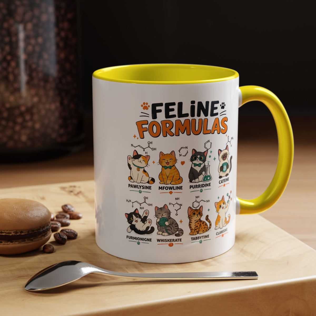 Funny Cat Science Coffee Mug, Feline Formulas Cat Lover Mug, Chemistry Cat Gift, Nerdy Cat Mom Cup for Scientists & Students