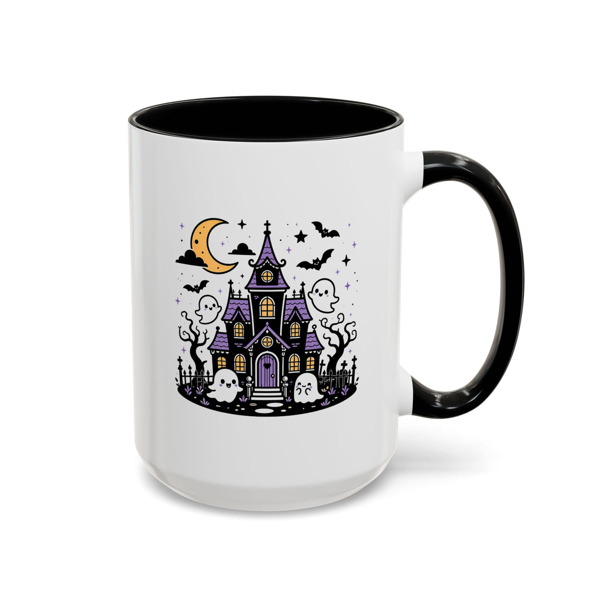 Cute Haunted House Mug, Kawaii Ghost Halloween Coffee Cup, Spooky Season Gift for Her, Purple Witchy Decor, Cozy Fall Birthday Present