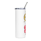 Cute Heart Skinny Tumbler, Heart and Peace Sign Cup, Kawaii Love Gift for Her, Whimsical Character Drinkware, Cheerful Gift