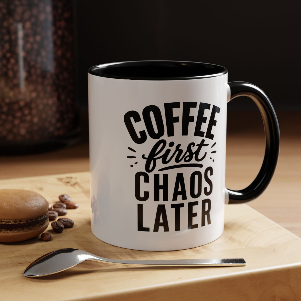 Funny Coffee Lover Mug, Coffee First Chaos Later Mug, Morning Coffee Quote Cup, Caffeine Lover Gift, Office Coffee Mug for Coworkers