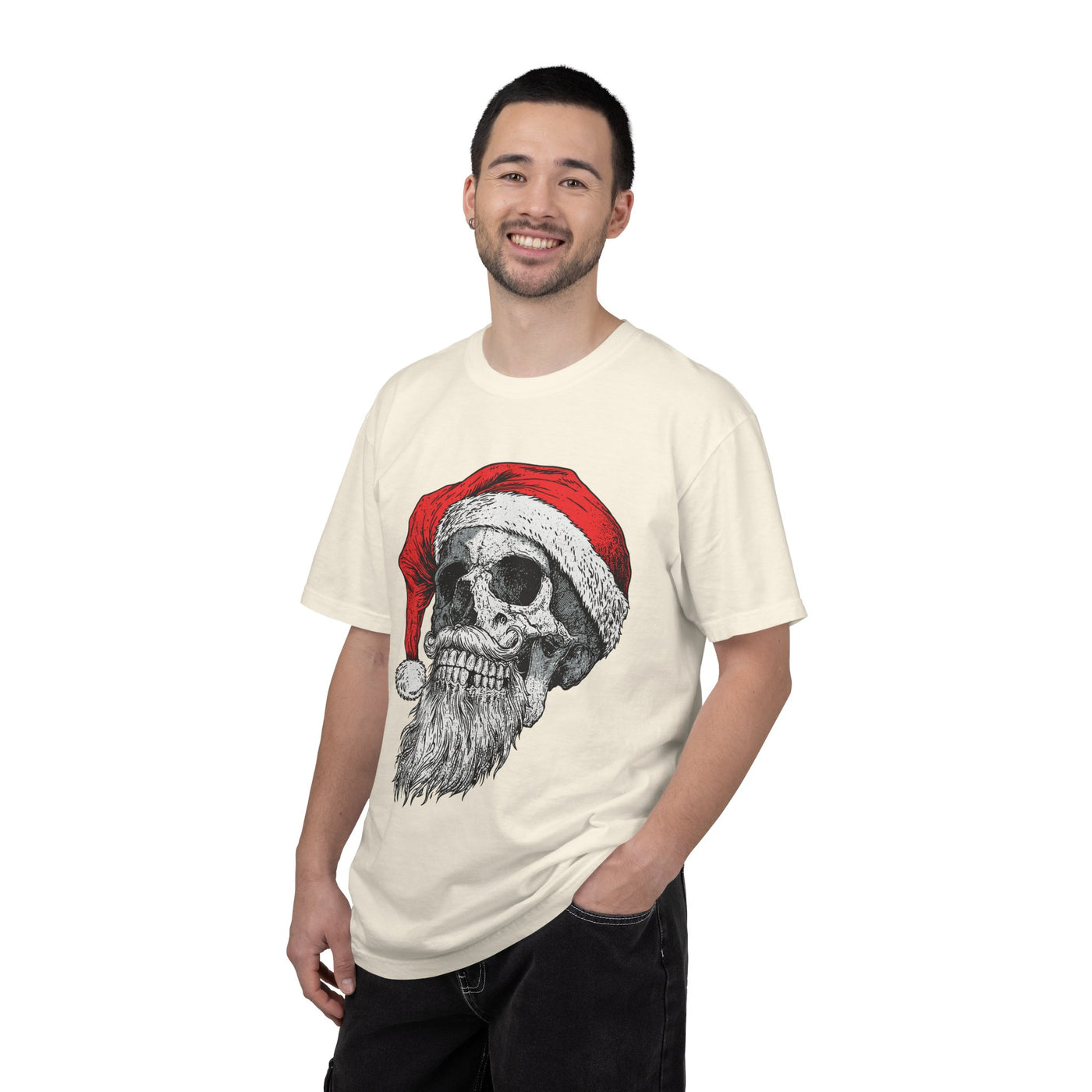 Skull Santa Shirt, Gothic Christmas T-Shirt, Creepy Holiday Skeleton Tee, Alternative Xmas Gift for Metalhead, Biker or Horror Fan