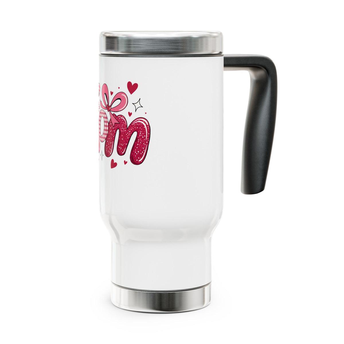 Mom Stainless Steel Travel Mug, Mother's Day Coffee Cup, Bow Heart Drinkware, Gift for Mom, Cute Insulated Mug, Mom Appreciation Gift