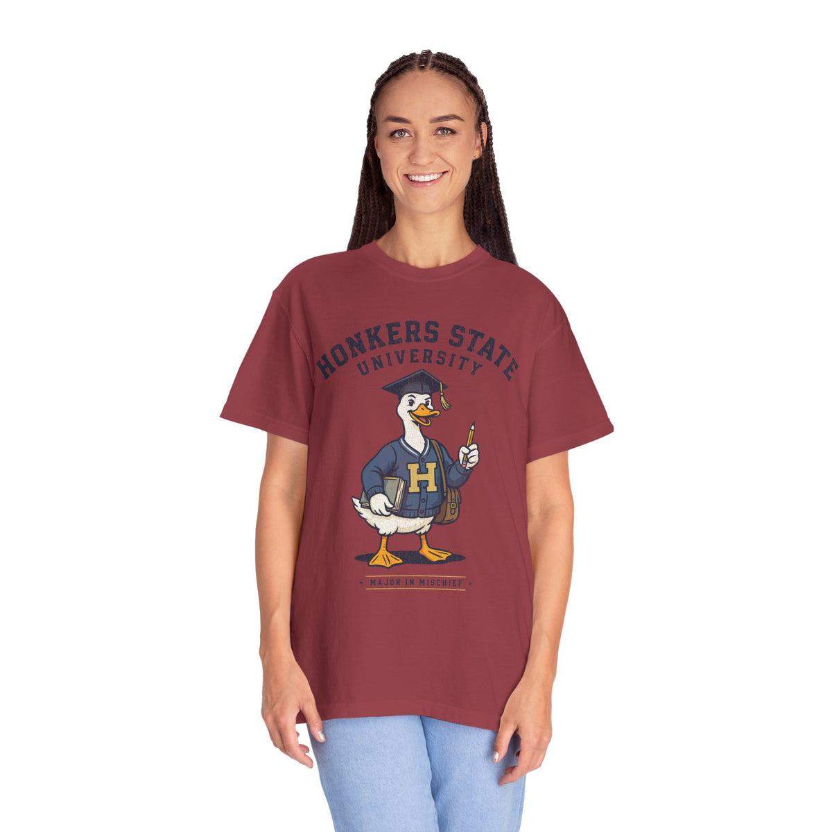Honkers State University T-Shirt, Funny Goose Graduate Graphic Tee, Major in Mischief College Student Gift, Graduation Campus Shirt