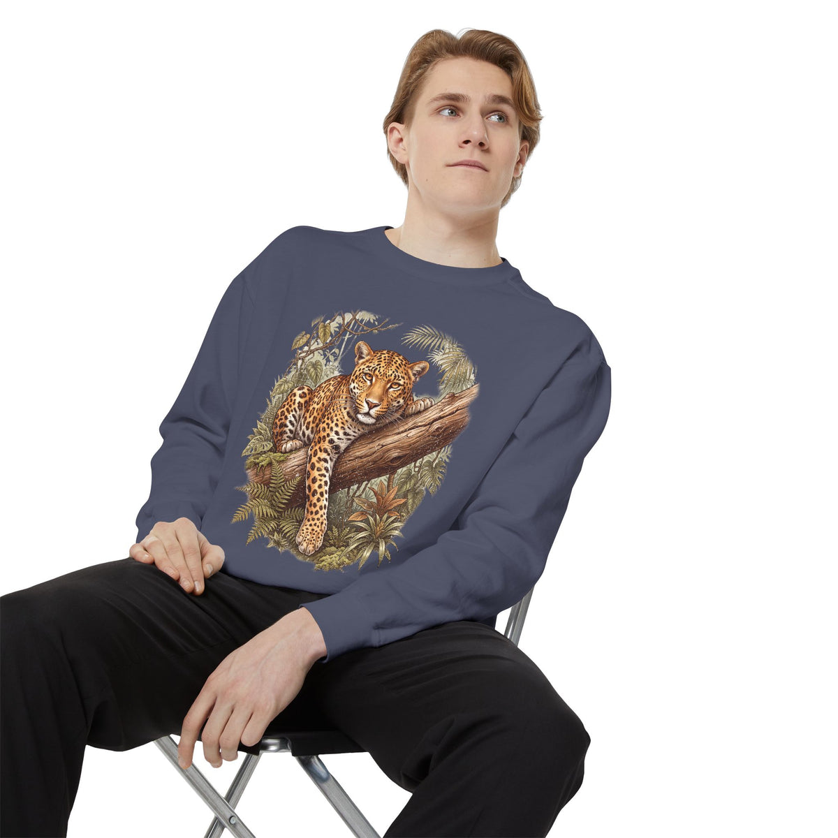 Vintage Leopard Jungle Sweatshirt, Tropical Big Cat Crewneck, Wildlife Nature Lover Gift, Botanical Safari Graphic Cozy Pullover Top