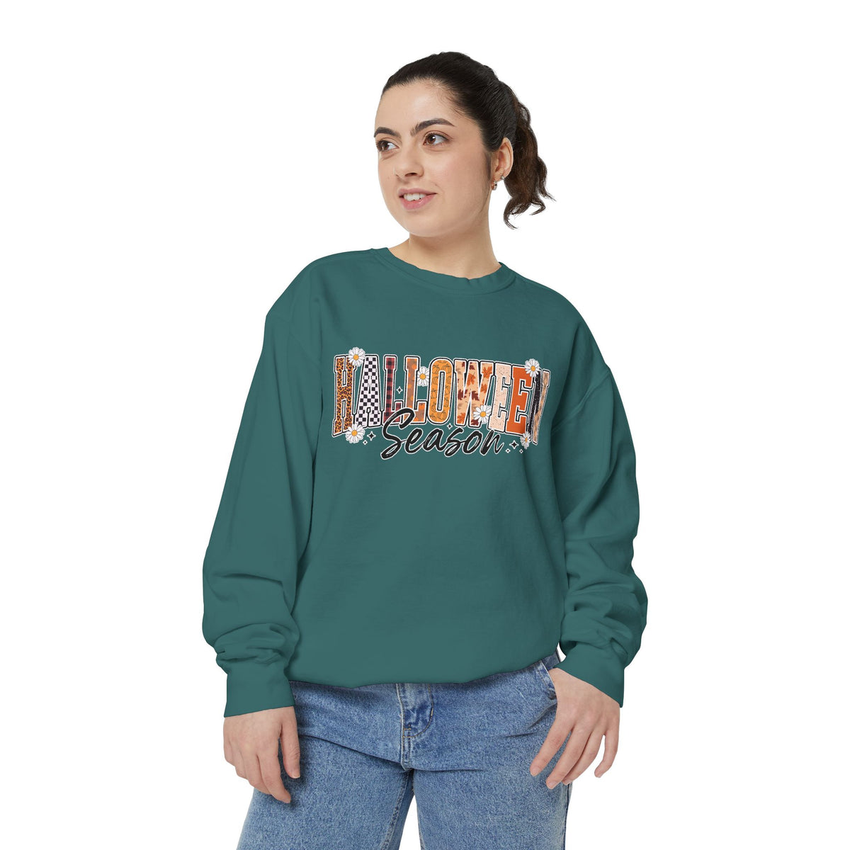 Halloween Season Sweatshirt, Leopard Plaid Pumpkin Letter Pullover, Cute Fall Gift for Women, Spooky October Outfit for Teachers and Moms