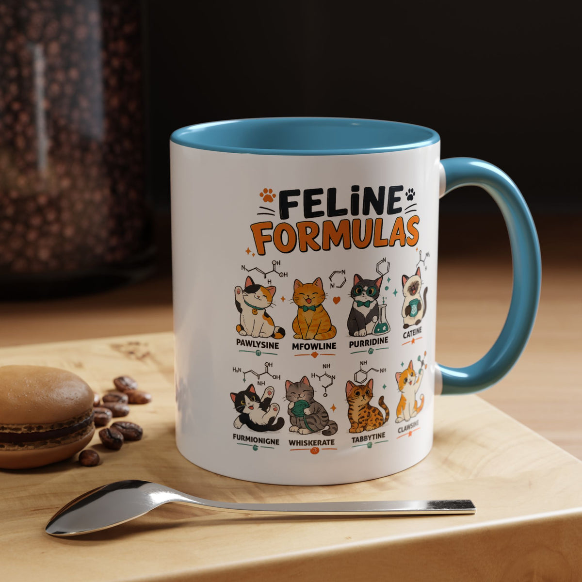 Funny Cat Science Coffee Mug, Feline Formulas Cat Lover Mug, Chemistry Cat Gift, Nerdy Cat Mom Cup for Scientists & Students